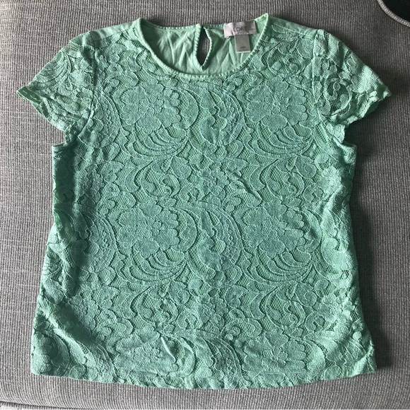 LOFT Tops - LOFT Mint Green Lace Front Cap Sleeve Shirt Blouse Size XS Petite